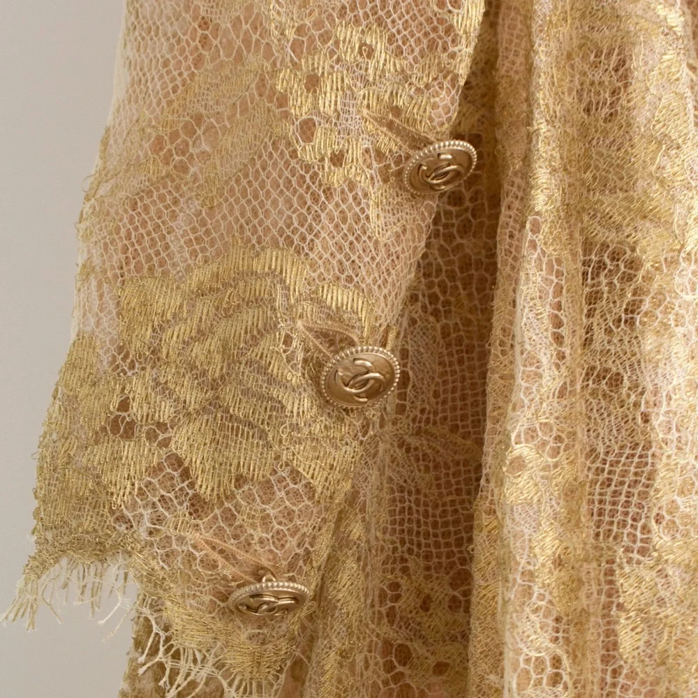Chanel F/W 2020 Metiers D'Art Shimmery Gold Beige Lace Top Skirt 20A Suit - Picture 11 of 17